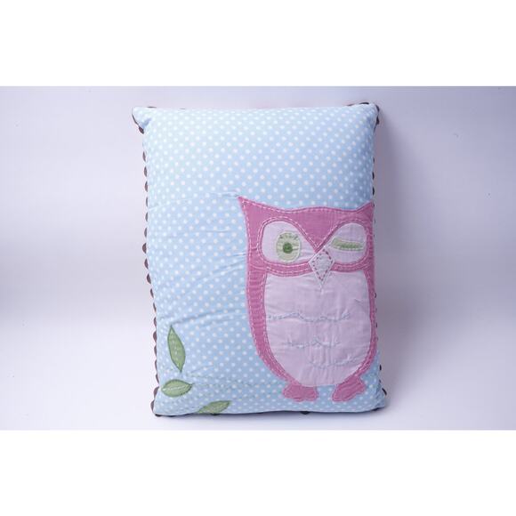 Pottery Barn Kids Decorative Pillow, Blue Dotted, Pink Owl, Flowers, - Picture 1 of 4